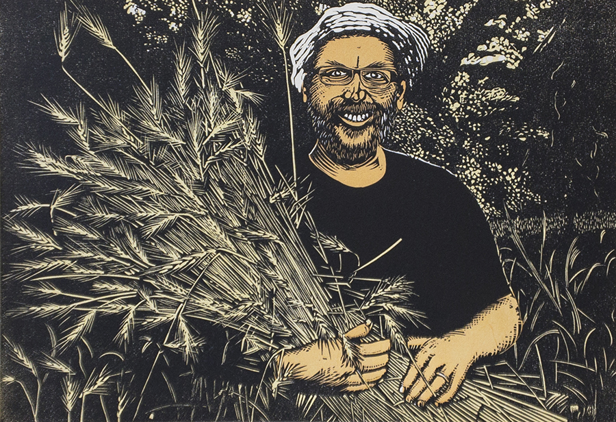 Wheat harvest linocut